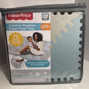 Fisher Price Toys Soft Comfort Baby Playtime‎ Foam Floor Mat Tiles Blue Gray